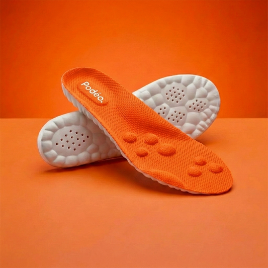 Semelle orthopédique 4D à mémoire de forme Podéo, coloris Orange, Noir et Gris