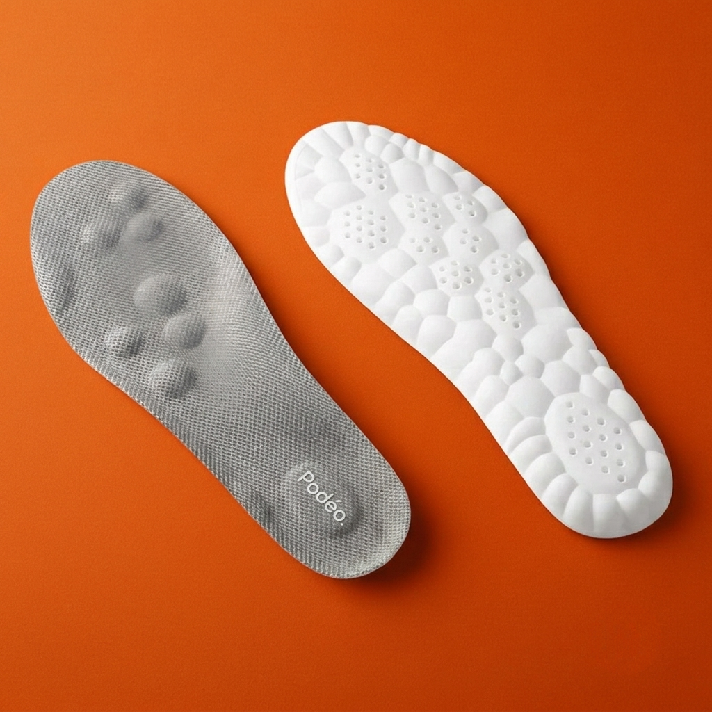 Détail de la mémoire de forme 4D de la semelle orthopédique Podéo
